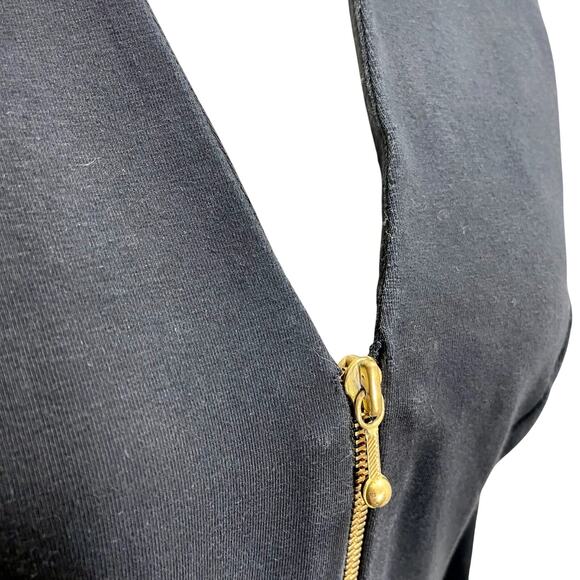 Vintage 90s Women's Tina Hagen Black Long sleeve Fit & Flare Mini Dress Gold Zip - Picture 11 of 11